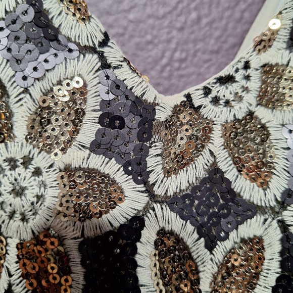 Renn 3x sequin fit and flare black gold floral party plus size dress cocktail - Picture 7 of 8